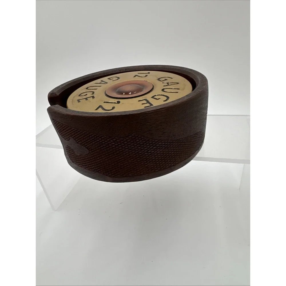 Shotgun Shell 4 Coaster‎ Set + Holder Big Sky Carvers Copper Brass Look Resin